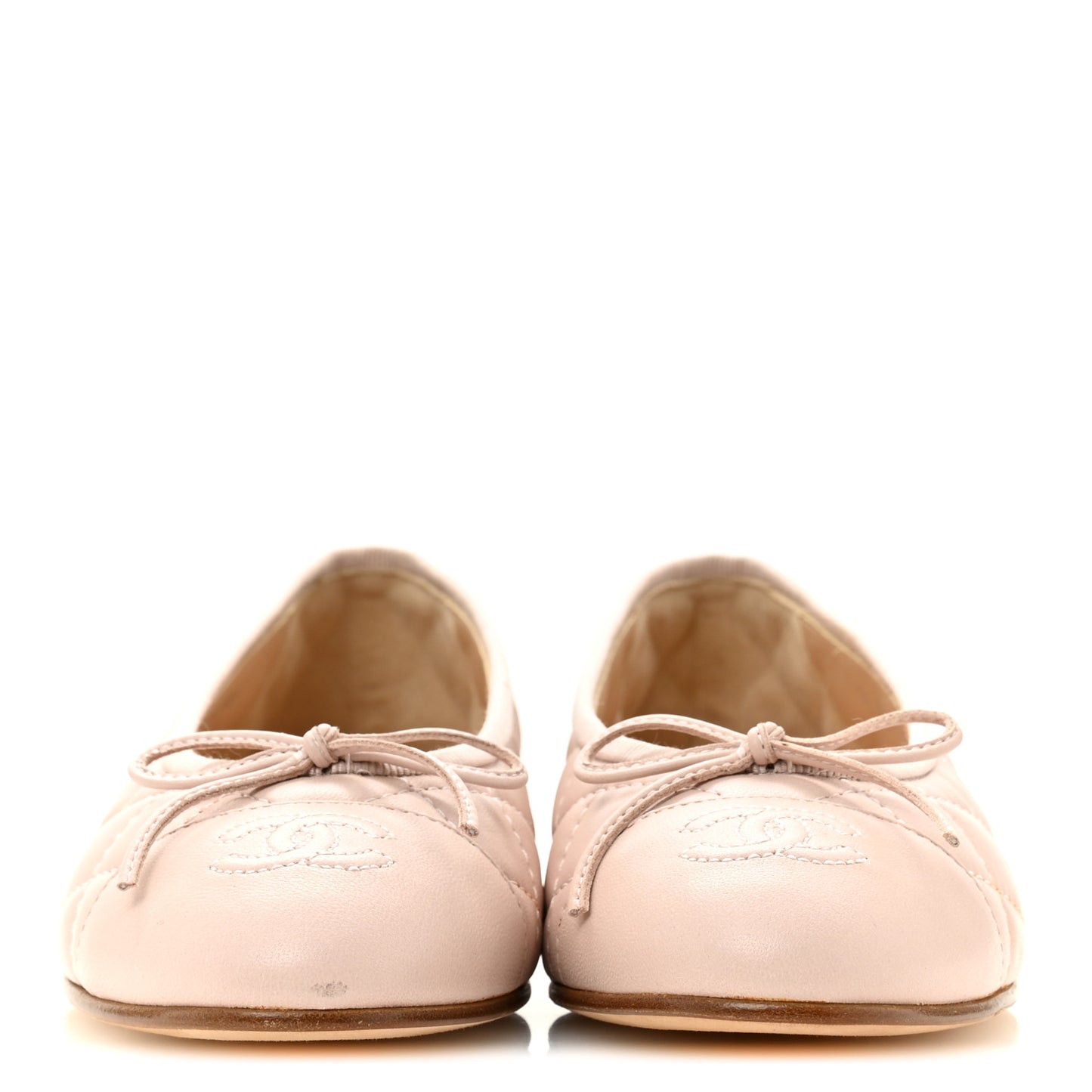 Lambskin Quilted CC Cap Toe Ballerina Flats 36 Light Pink