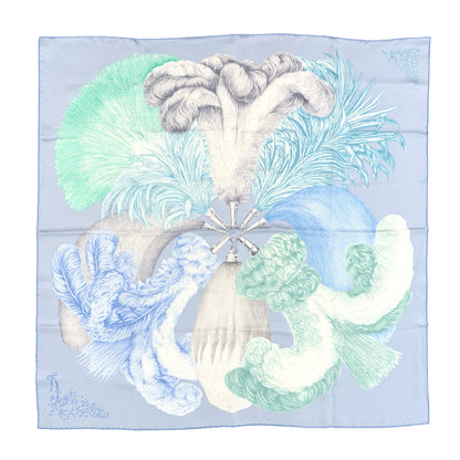 Hermes Silk Twill Plumets Et Panaches Scarf 90 Bleu Glacier Vert 1 of 5