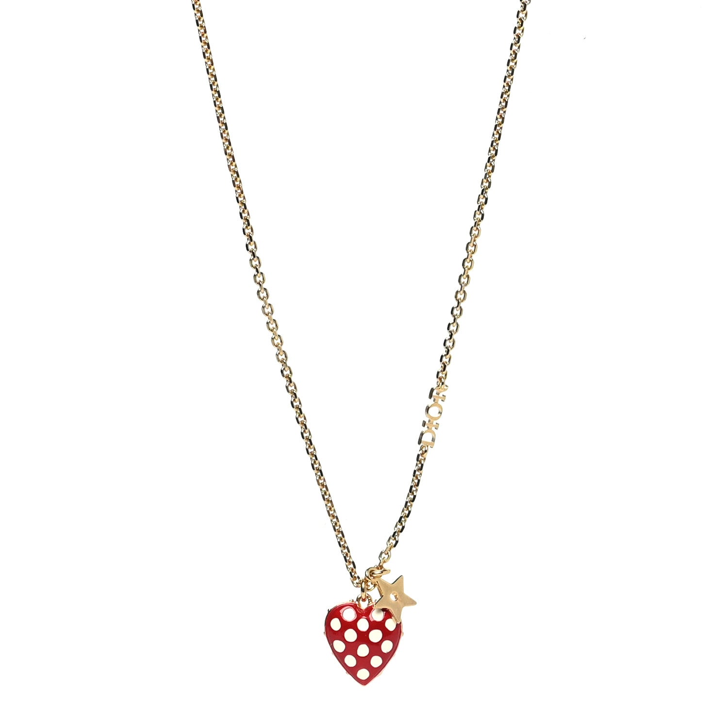 Christian Dior Metal Dioramour Necklace Gold Red 1 of 5