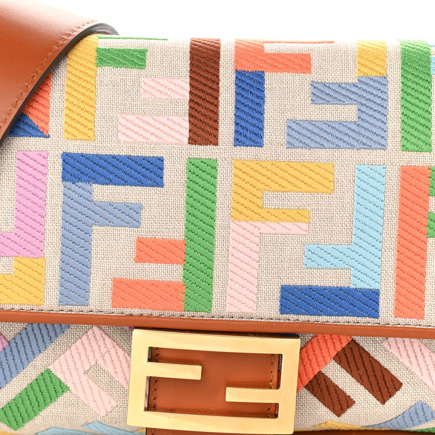 Fendi Kuban Canvas Vitello King FF Embroidered Baguette Grezzo Multicolor 7 of 9