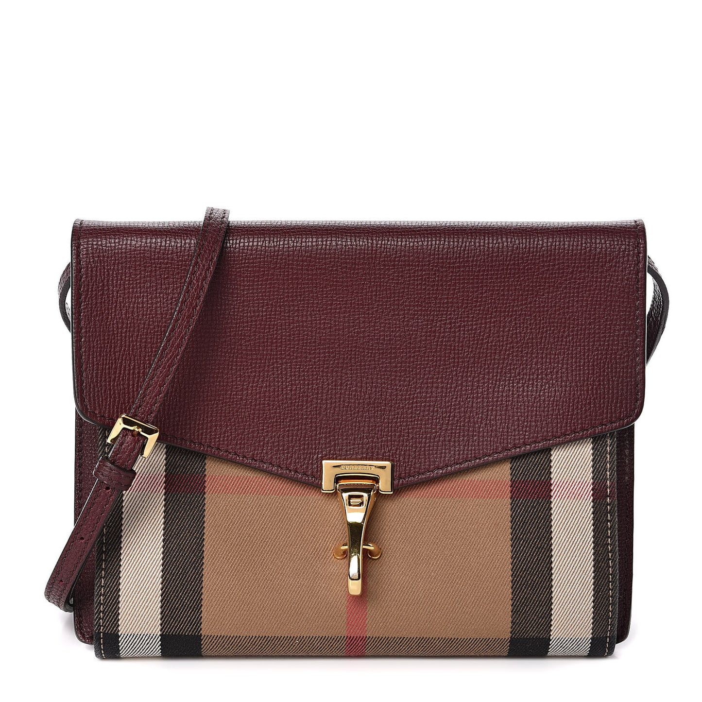 Derby Calfskin House Check Small Macken Crossbody Bag Mahogany Red
