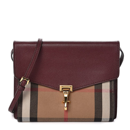 Burberry Derby Calfskin House Check Small Macken Crossbody Bag Mahogany Red 1 of 10