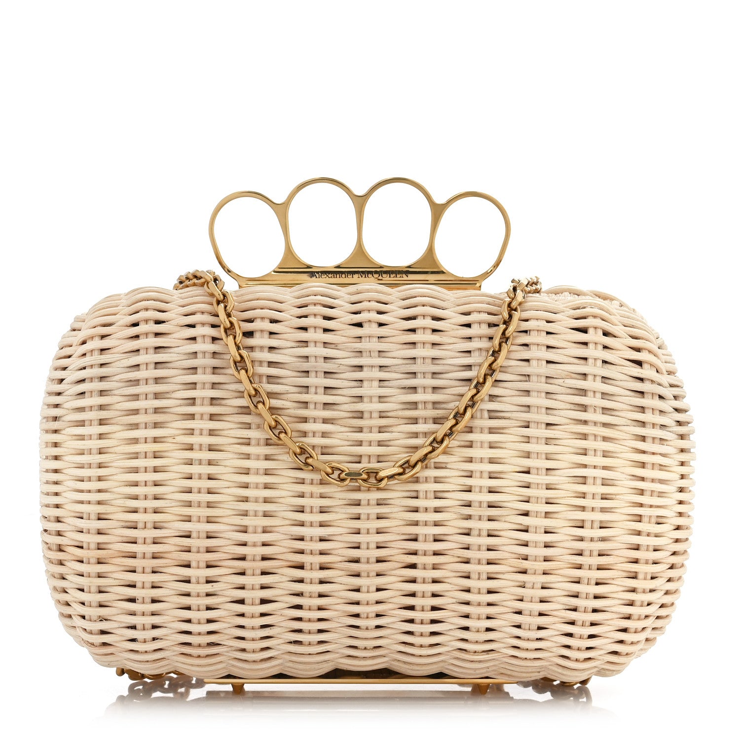 Alexander McQueen Woven Straw Four Ring Chain Knuckle Clutch Natural 1 of 10