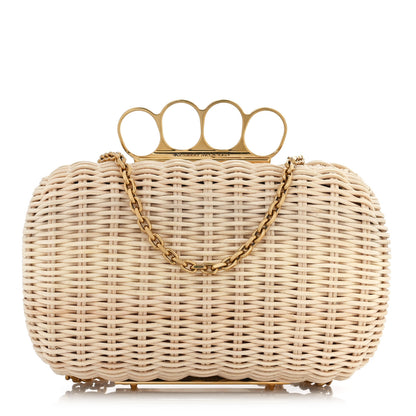 Alexander McQueen Woven Straw Four Ring Chain Knuckle Clutch Natural 1 of 10