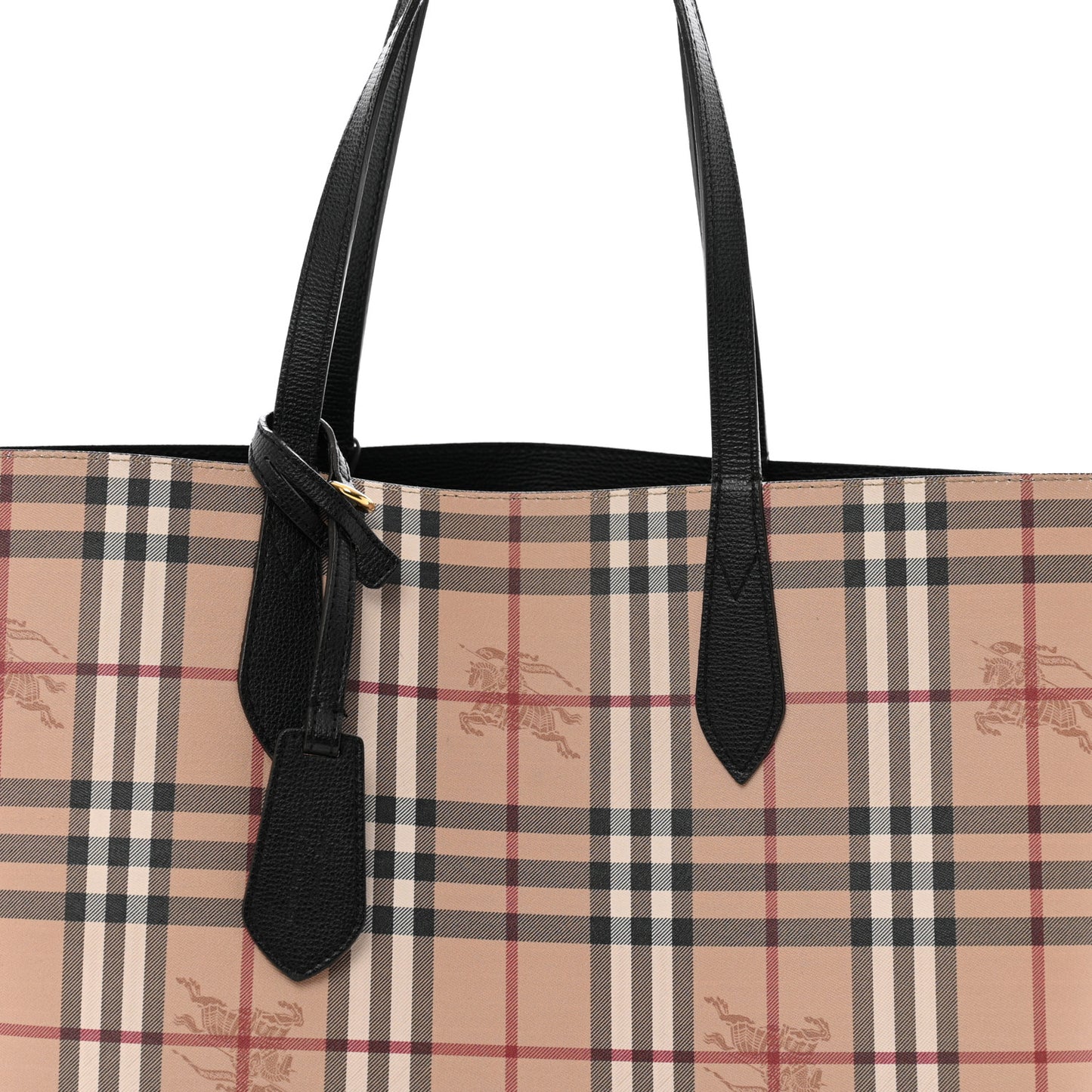 Grainy Calfskin Haymarket Check Medium Reversible Tote Black