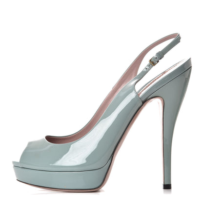 Gucci Vernice Crystal Peep Toe Platform Slingback Pumps 40.5 Bosco 1 of 10