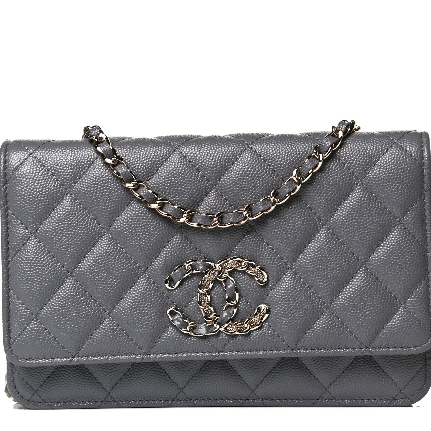 Caviar Quilted French New Wave Chain CC Wallet On Chain WOC Grey
