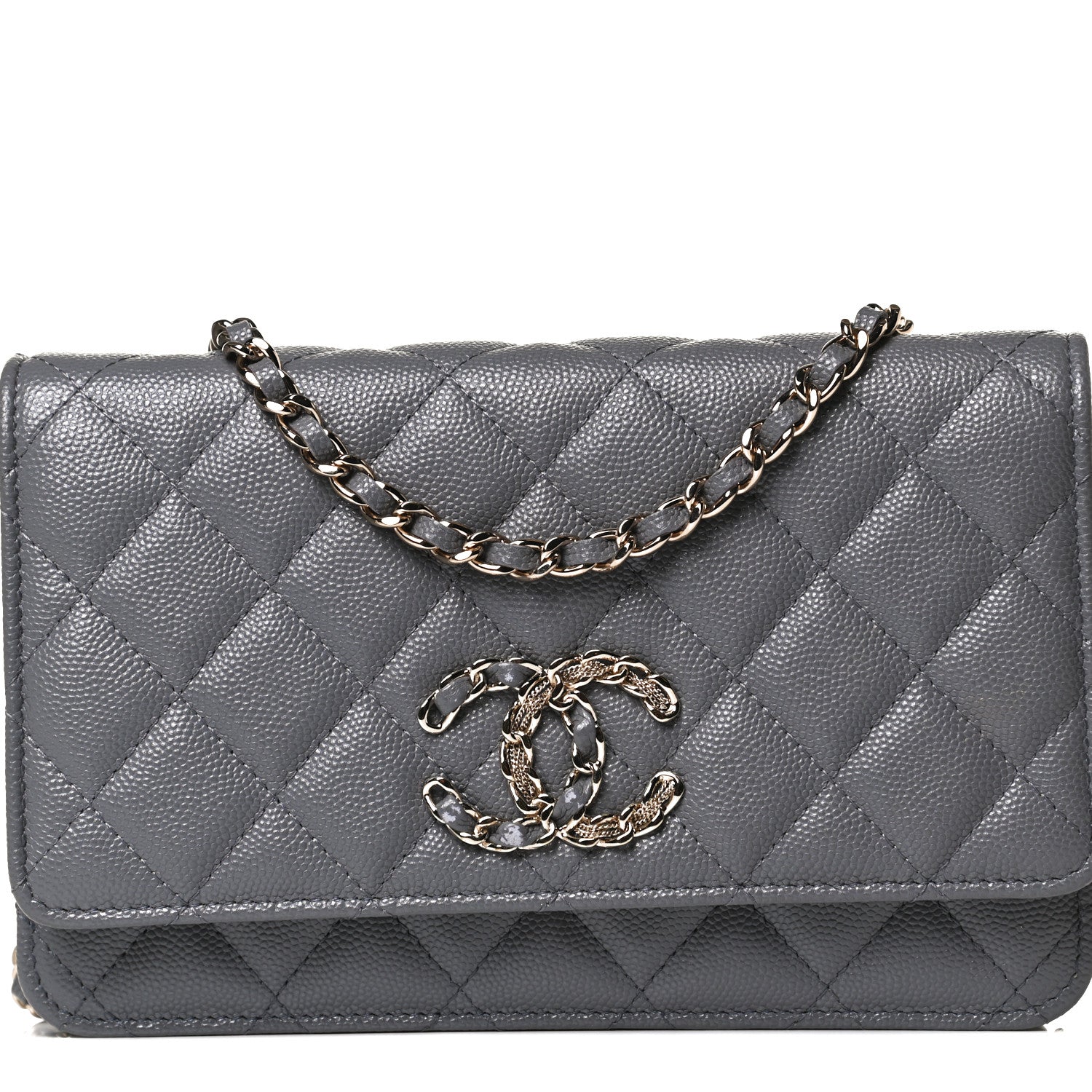 Chanel Caviar Quilted French New Wave Chain CC Wallet On Chain WOC Grey 7 of 14