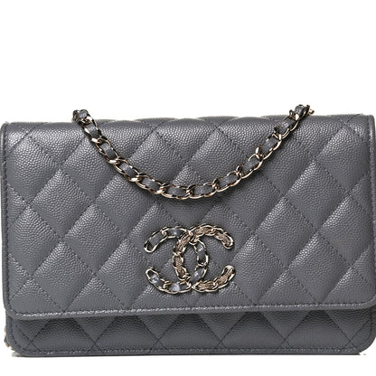 Chanel Caviar Quilted French New Wave Chain CC Wallet On Chain WOC Grey 7 of 14