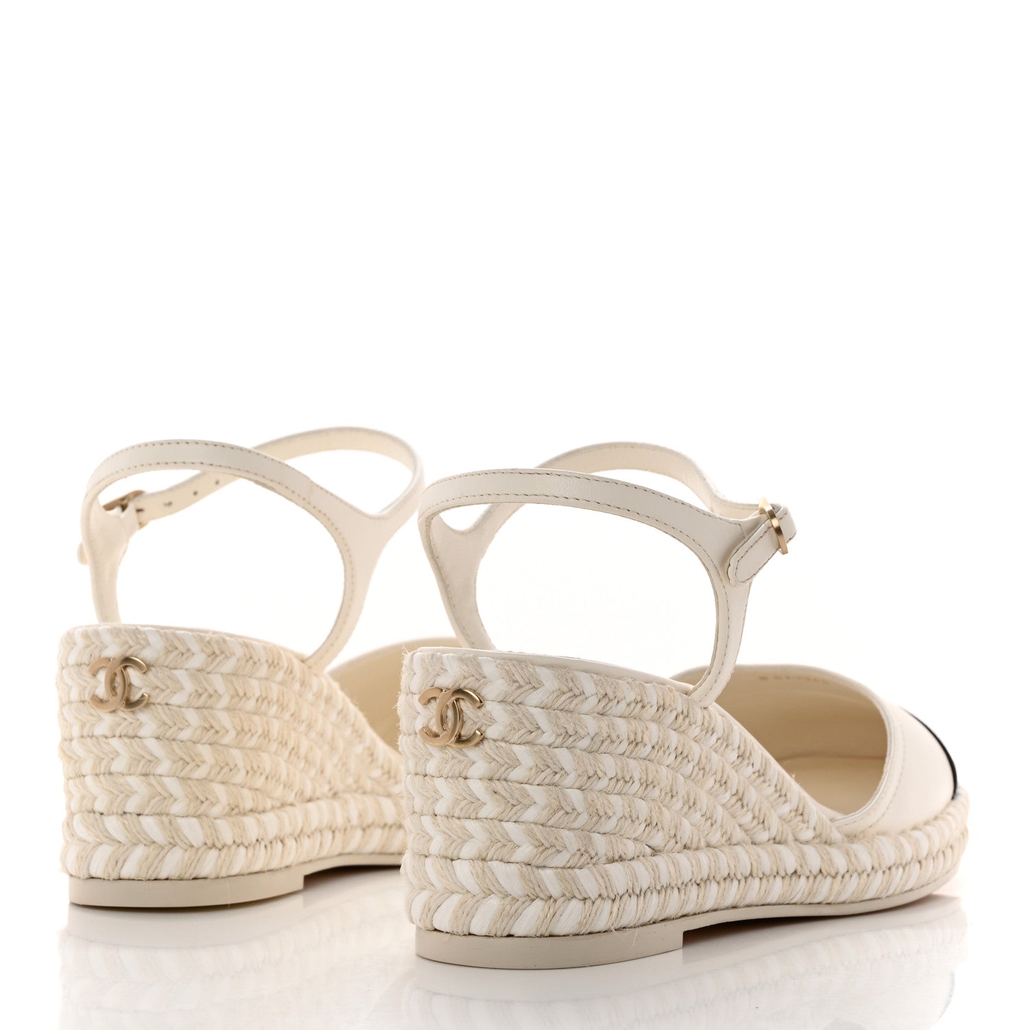 Chanel Lambskin Grosgrain CC Espadrilles Wedges 40 White Black 4 of 9