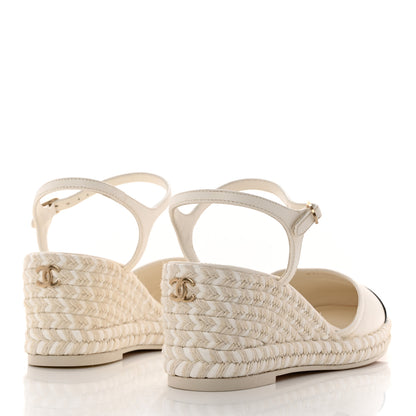 Chanel Lambskin Grosgrain CC Espadrilles Wedges 40 White Black 4 of 9