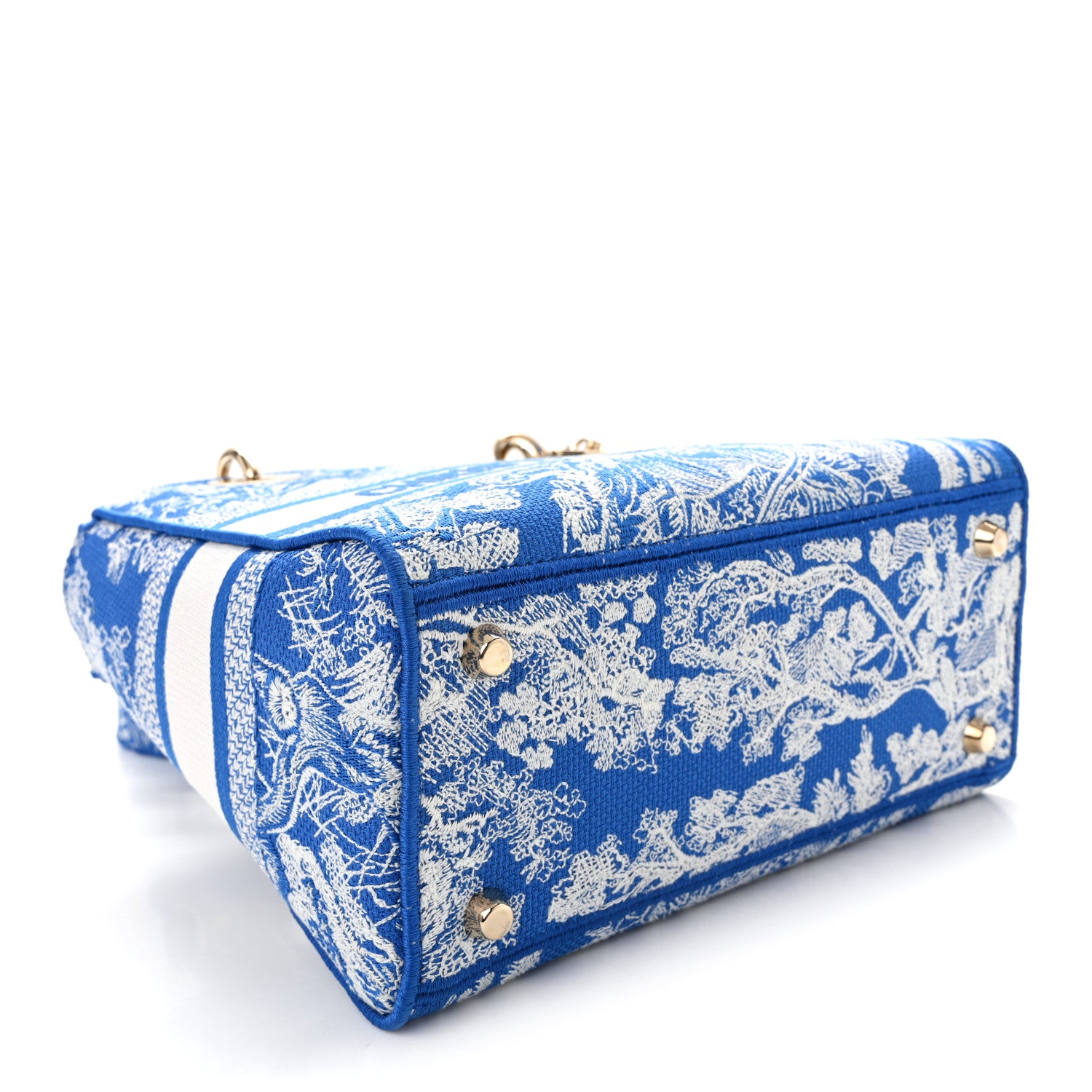 Christian Dior Canvas Toile De Jouy Reverse Embroidered Medium Lady D-Lite Fluorescent Blue 4 of 11