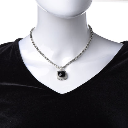 David Yurman Sterling Silver Diamond Black Onyx 14mm Albion Enhancer Pendant Wheat Chain Necklace 2 of 6