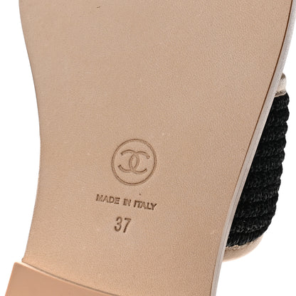 Chanel Raffia Lambskin CC Mules 37 Black Beige 7 of 9