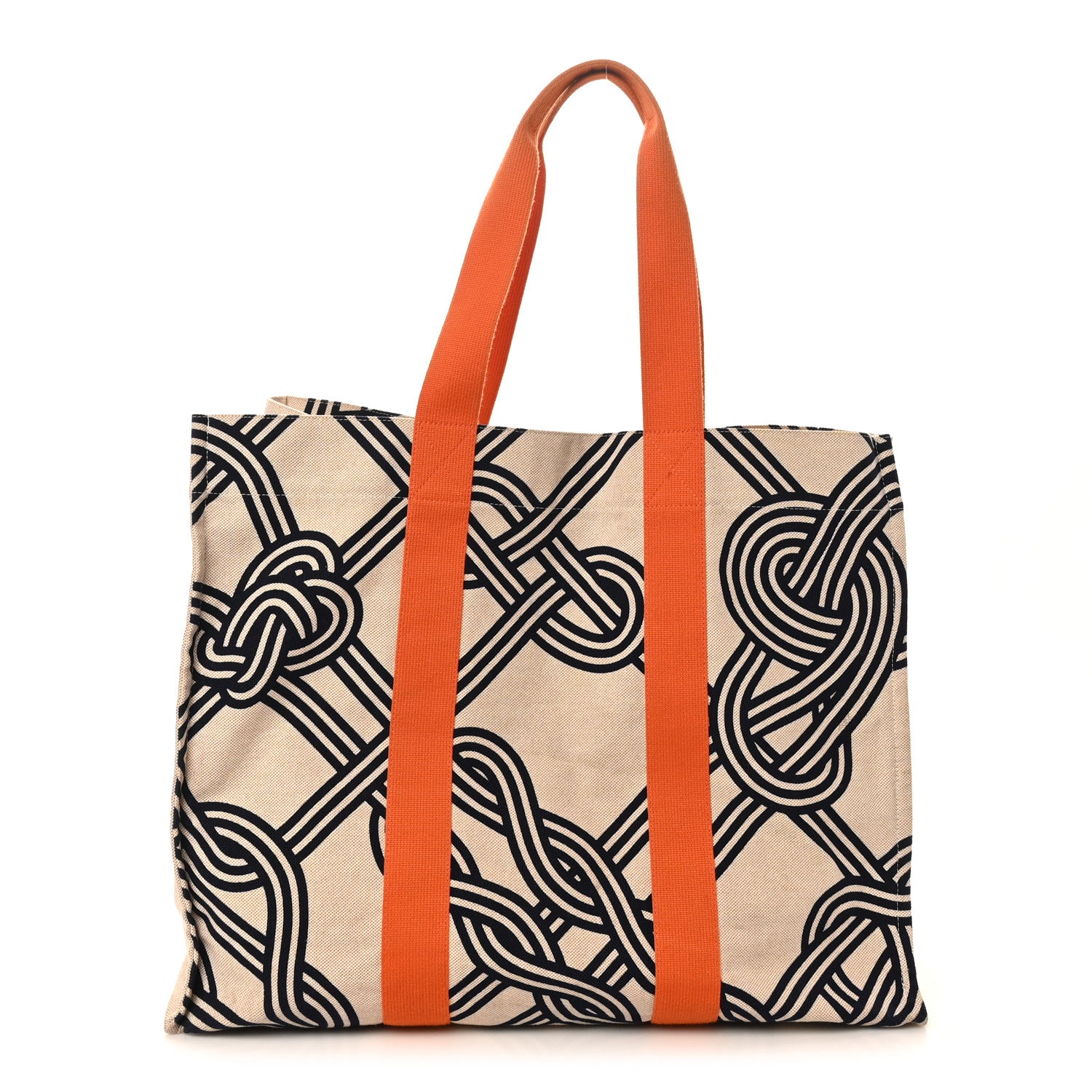 Hermes Cotton Canvas Noeuds Marins Beach Bag Orange Camel 1 of 10