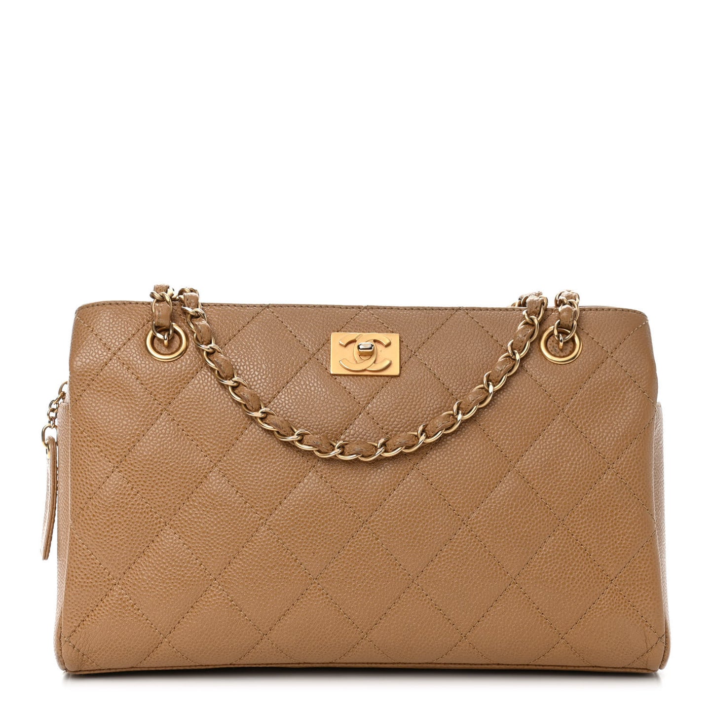 Caviar Quilted Shopping Tote Beige