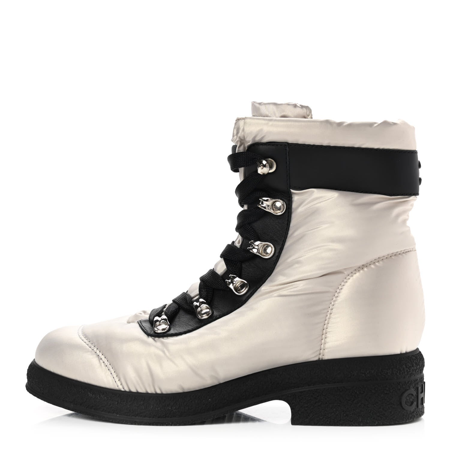Chanel Nylon Calfskin Womens Coco Neige Short Boots 36.5 Beige Black 1 of 9