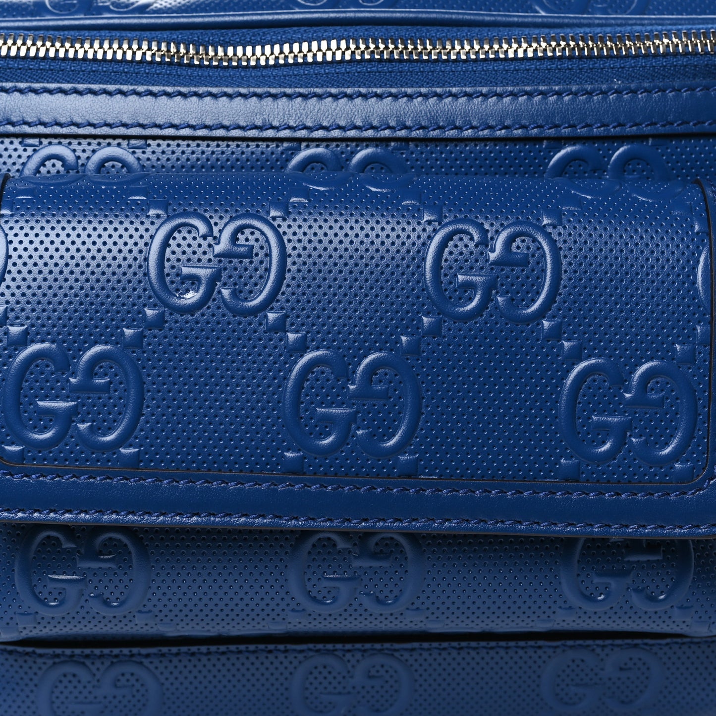 Calfskin GG Tennis Embossed Pocket Belt Bag 90 Intense Metal Blue
