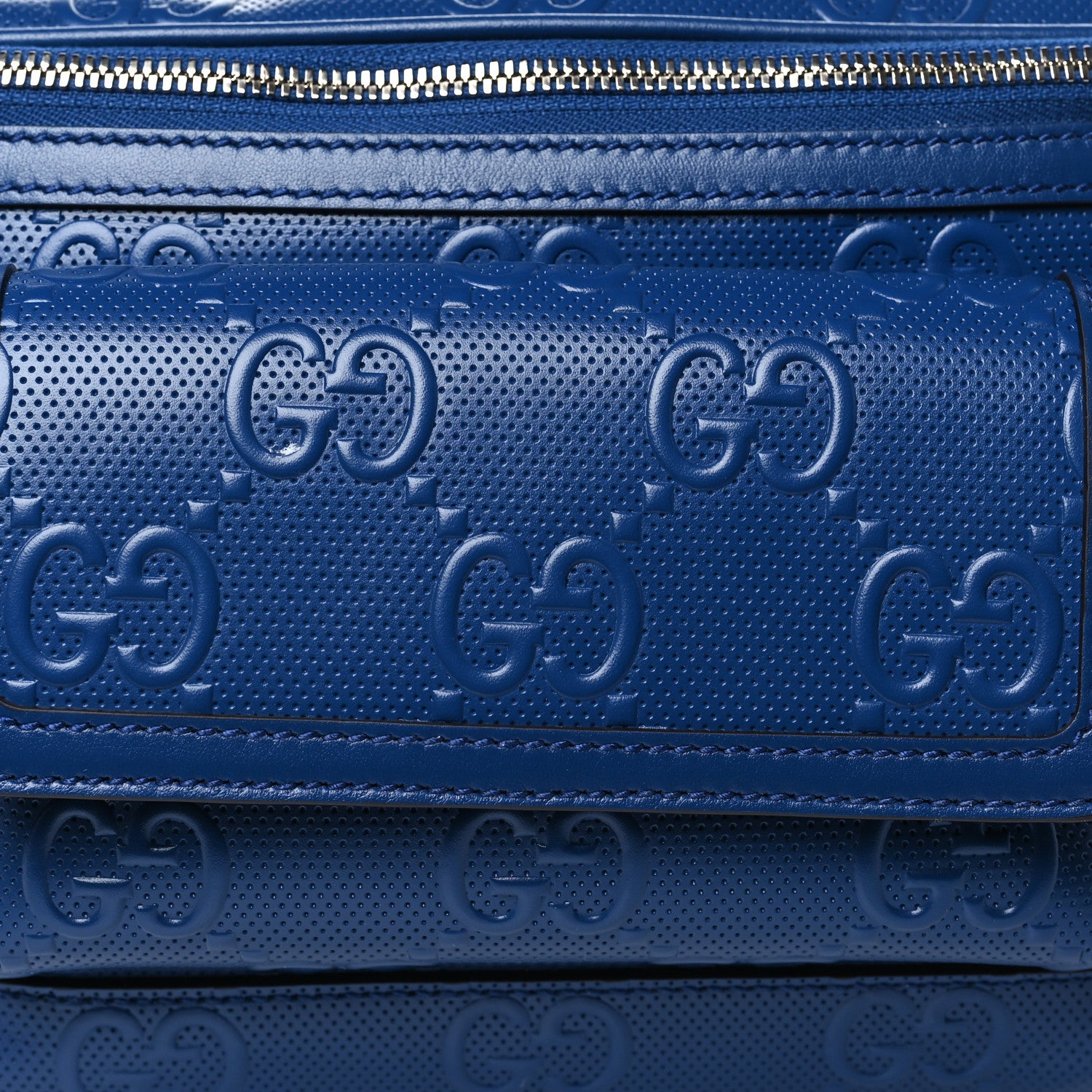 Gucci Calfskin GG Tennis Embossed Pocket Belt Bag 90 Intense Metal Blue 8 of 10