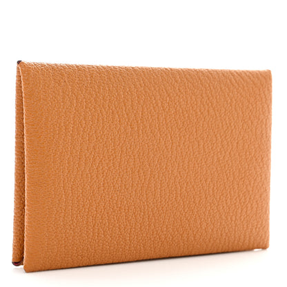 Hermes Chevre Mysore Verso Calvi Card Case Caramel Rose Shocking 3 of 8