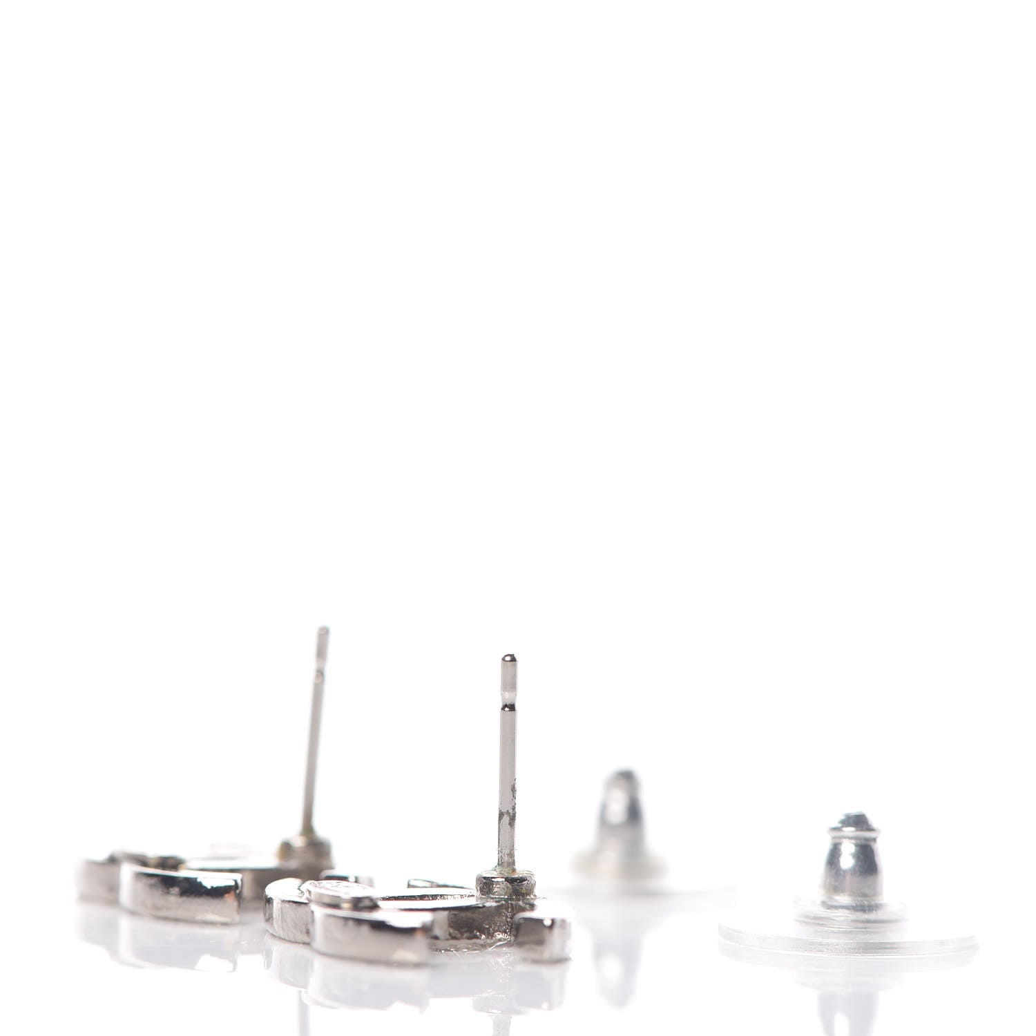 Chanel Crystal Mini Timeless CC Earrings Silver 3 of 5