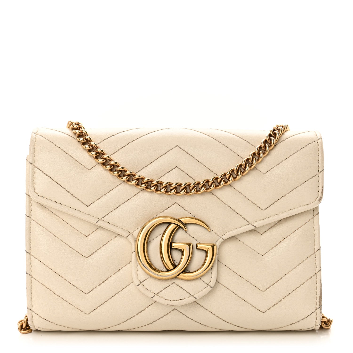 Gucci Calfskin Matelasse GG Marmont Chain Wallet Mystic White 1 of 13