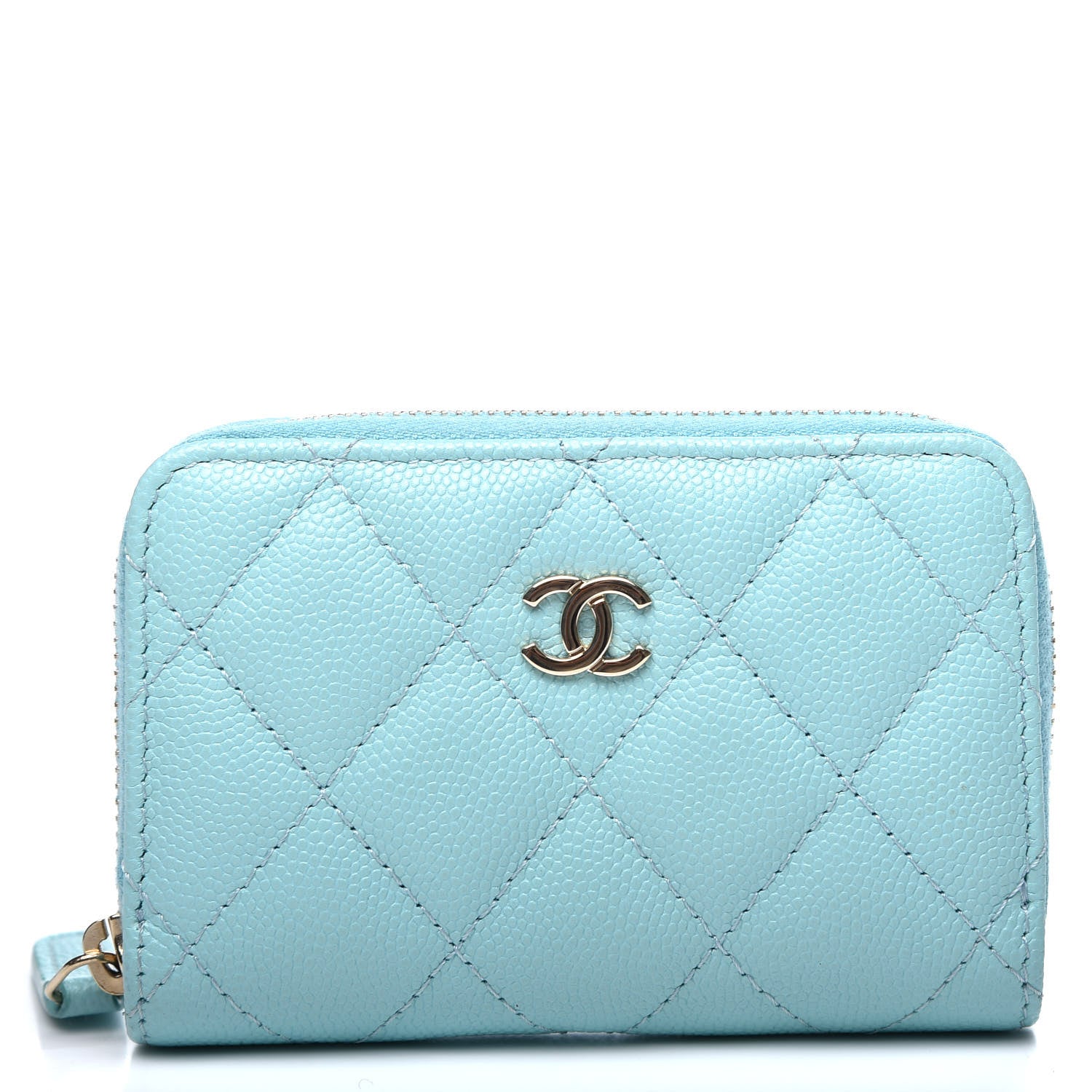 Chanel Caviar Quilted Zip Coin Purse Light Blue 1 of 9