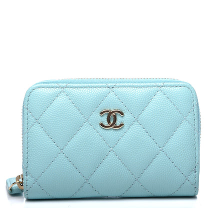 Chanel Caviar Quilted Zip Coin Purse Light Blue 1 of 9