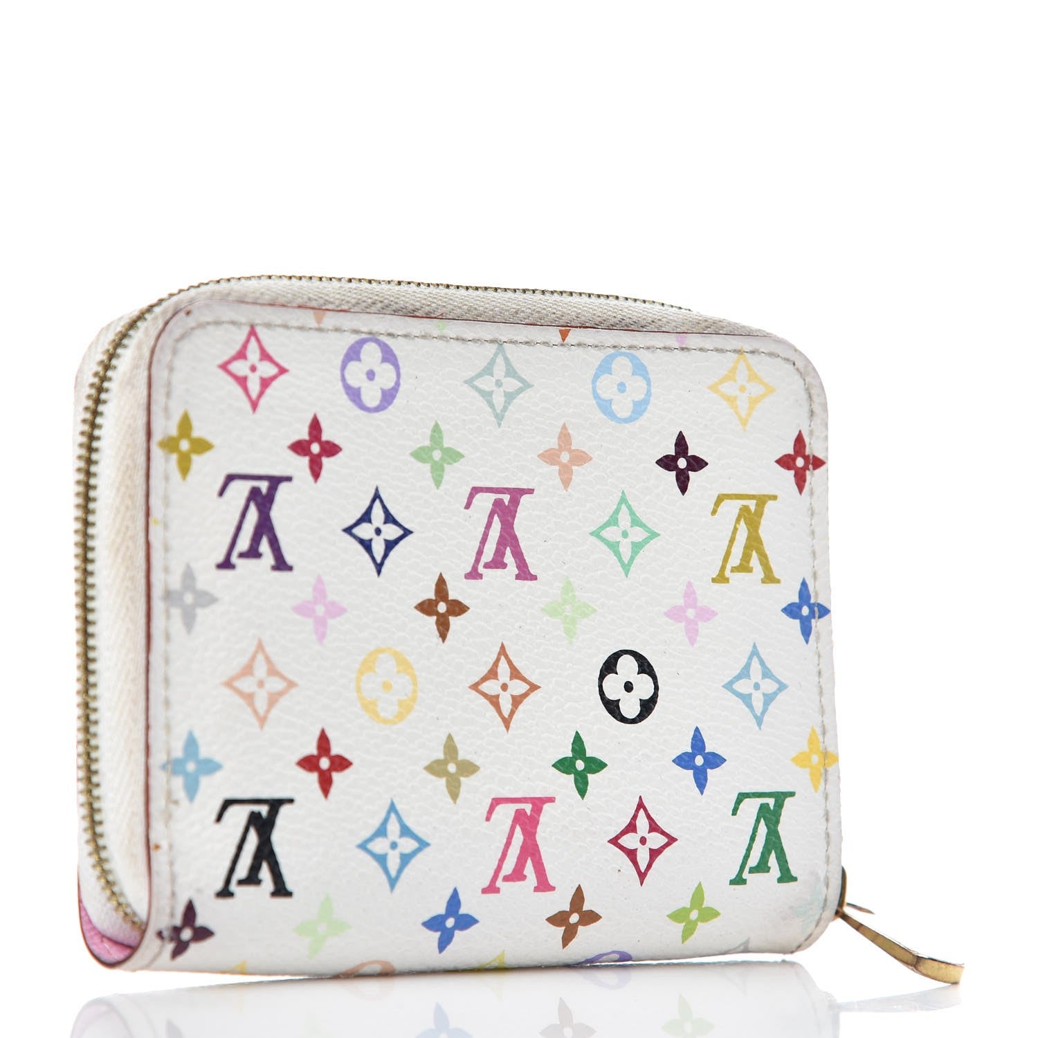 Louis Vuitton Monogram Multicolor Zippy Coin Purse Wallet White Litchi 3 of 9