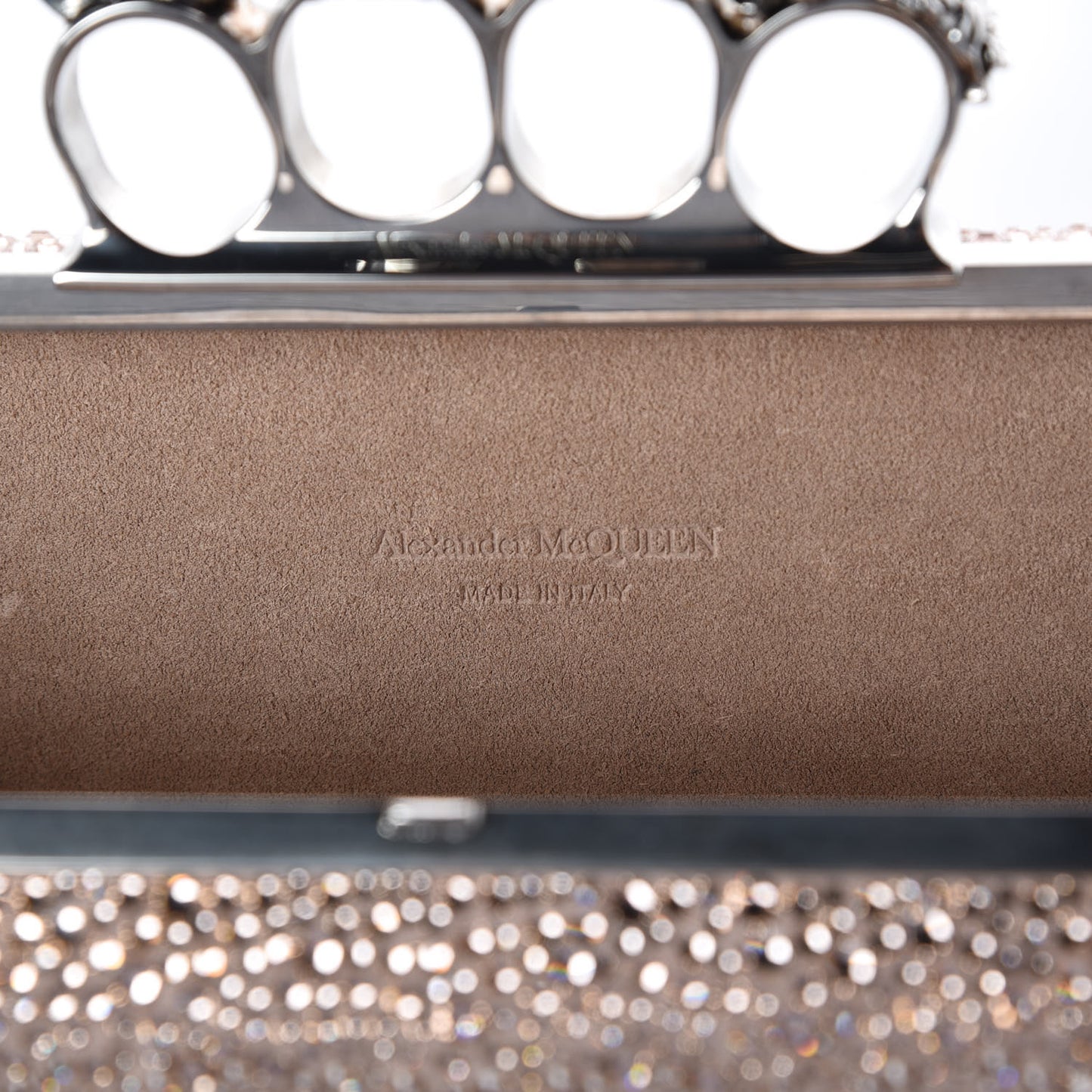 Swarovski Crystal Skull Knuckle Box Clutch Nude