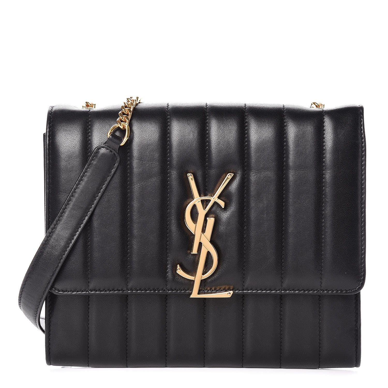 Saint Laurent Lambskin Matelasse Monogram Vicky Chain Wallet Black 1 of 14
