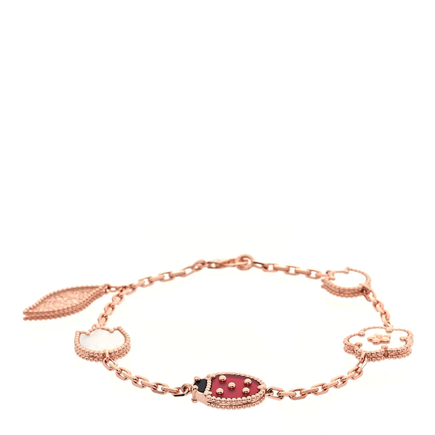 18K Rose Gold Carnelian Mother of Pearl Onyx 5 Motifs Lucky Spring Bracelet