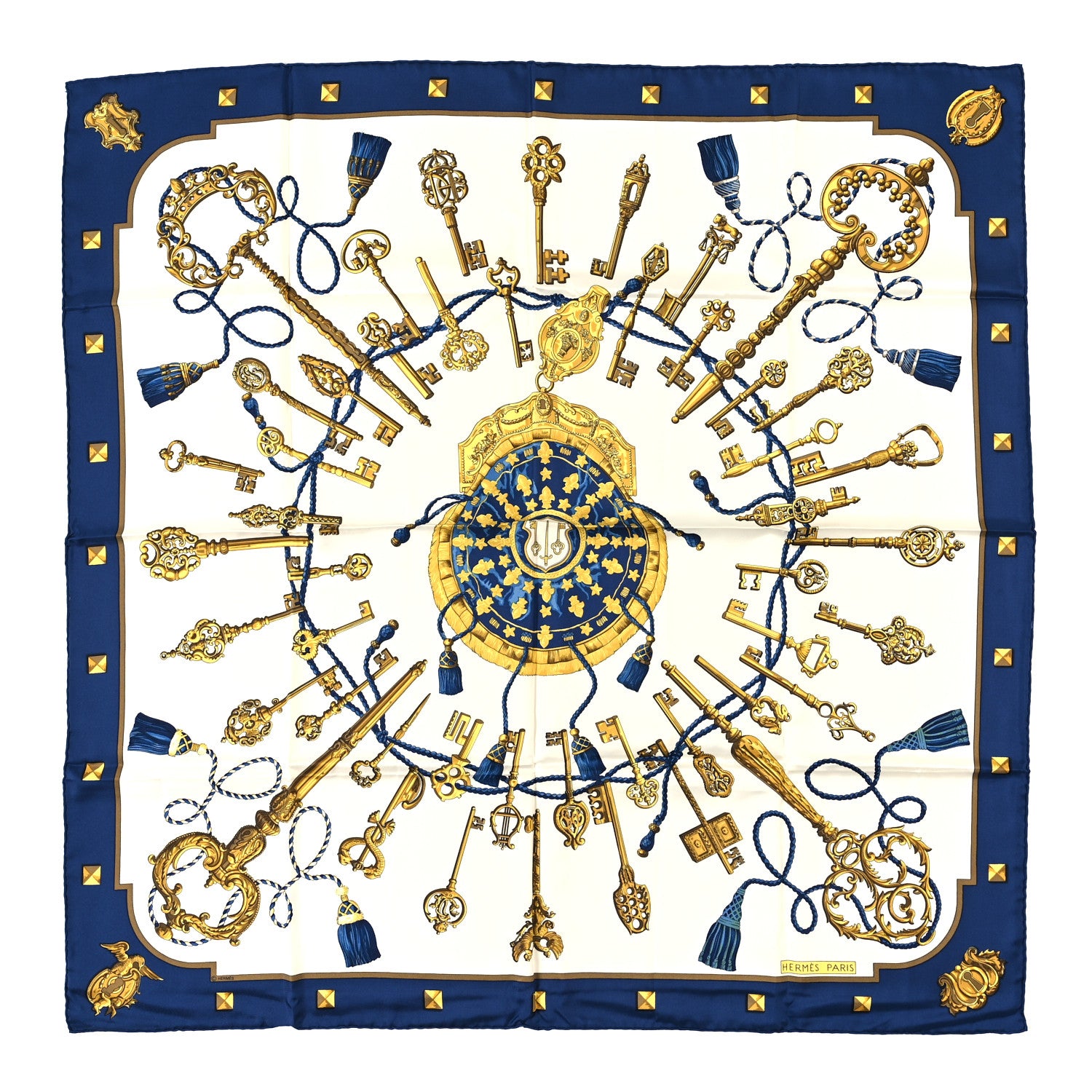 Hermes Silk Keys Les Cles Scarf 90 Bleu 1 of 3