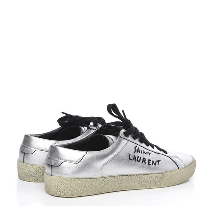 Saint Laurent Calfskin Court Classic Sneakers 38.5 Silver 4 of 8