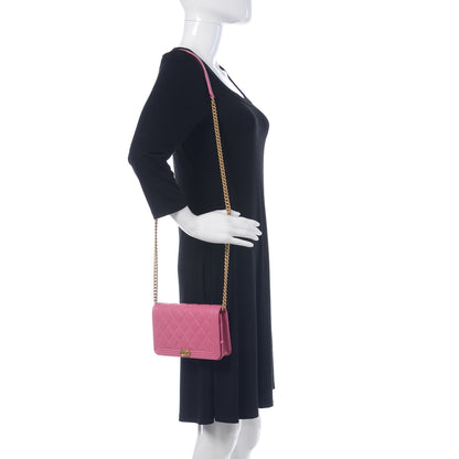 Chanel Caviar Quilted Boy Wallet On Chain WOC Pink 2 of 14