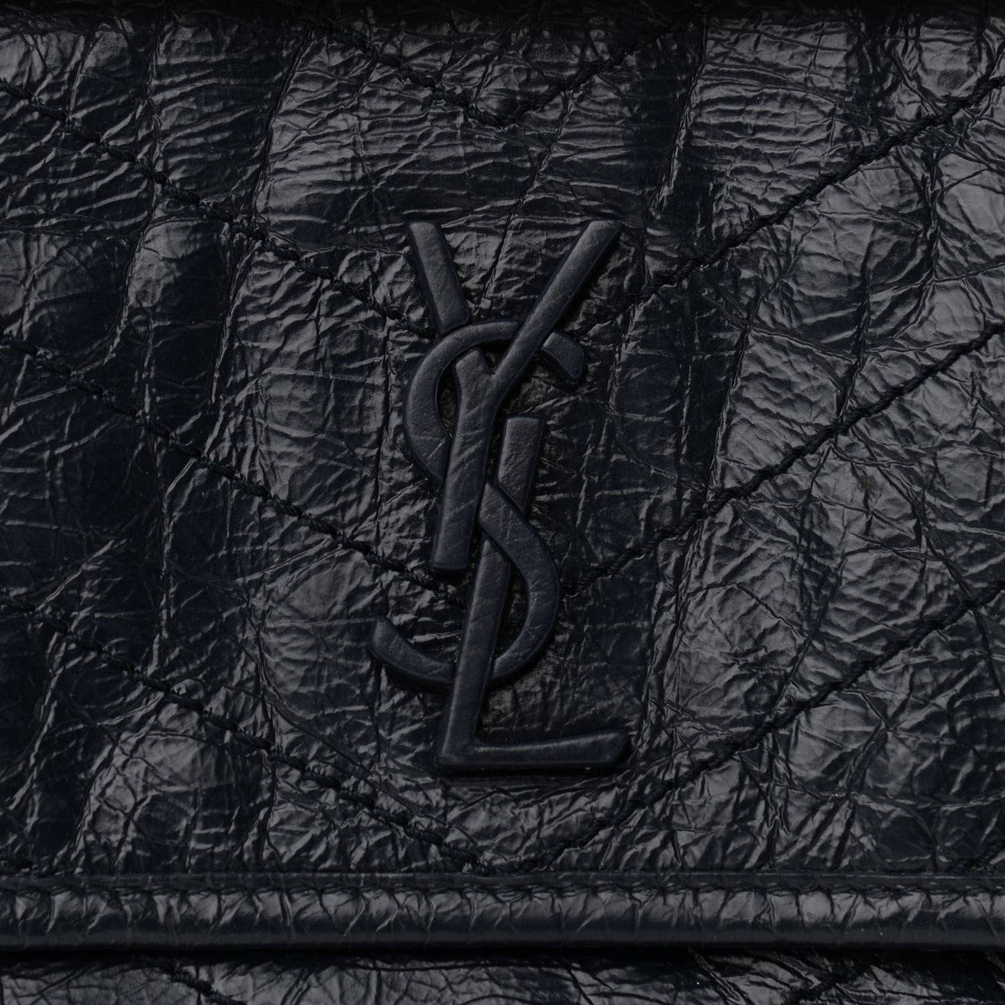 Crinkled Calfskin Matelasse Monogram Baby Niki Chain Satchel Navy