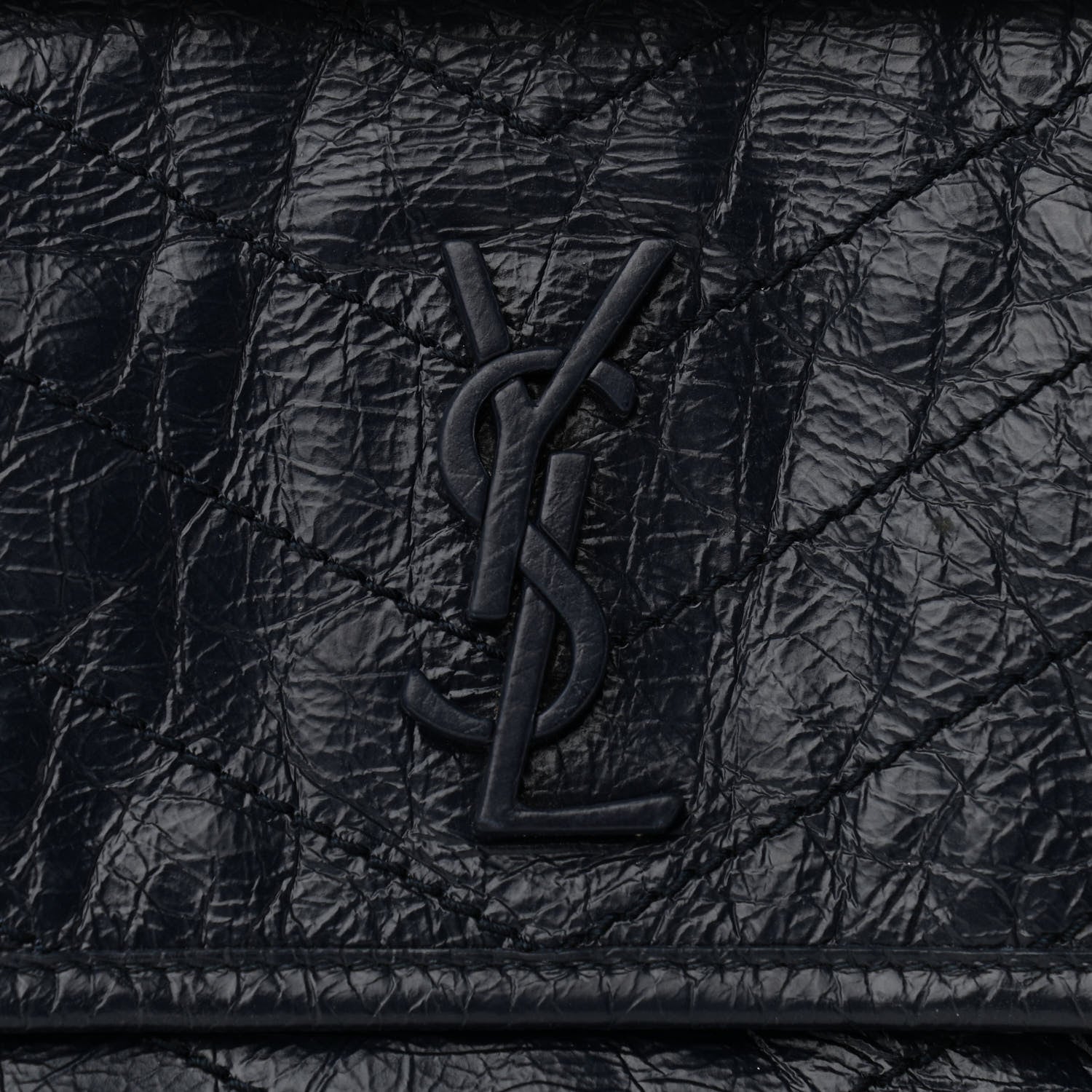 Saint Laurent Crinkled Calfskin Matelasse Monogram Baby Niki Chain Satchel Navy 7 of 9