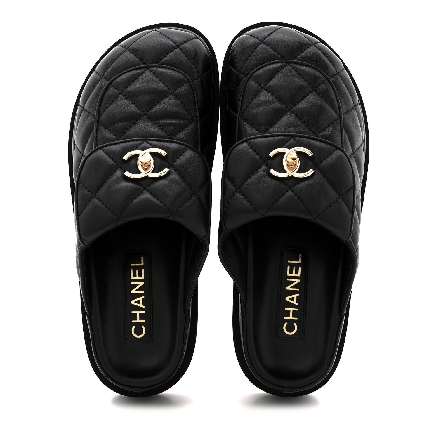 Lambskin Quilted CC Turnlock Mules 38.5 Black