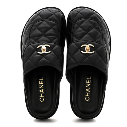 Chanel Lambskin Quilted CC Turnlock Mules 38.5 Black 2 of 10