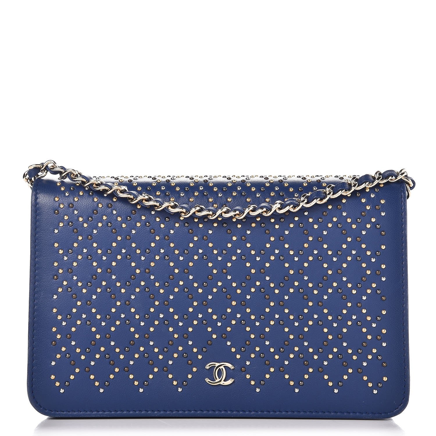 Chanel Lambskin Studded Wallet On Chain WOC Blue 1 of 11