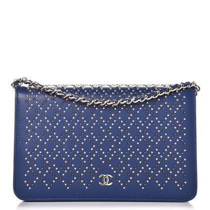 Chanel Lambskin Studded Wallet On Chain WOC Blue 1 of 11
