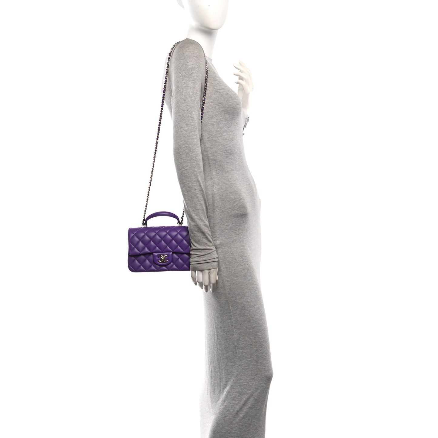 Lambskin Quilted Mini Top Handle Rectangular Flap Dark Purple