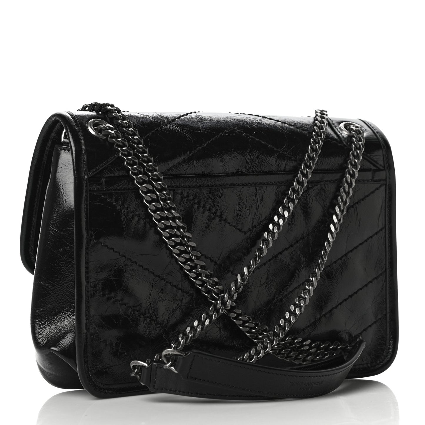 Crinkled Calfskin Matelasse Monogram Baby Niki Chain Satchel Black