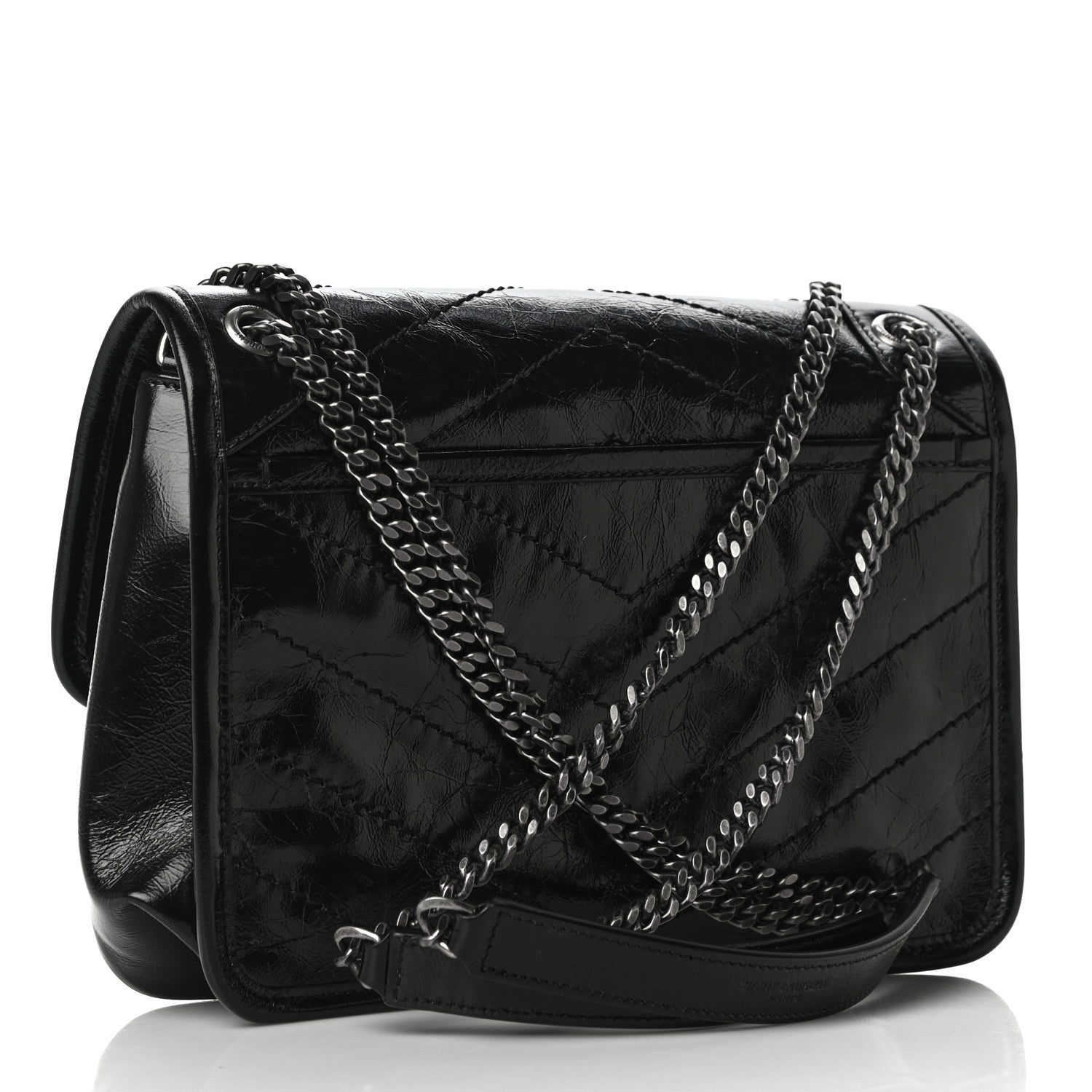Saint Laurent Crinkled Calfskin Matelasse Monogram Baby Niki Chain Satchel Black 3 of 10