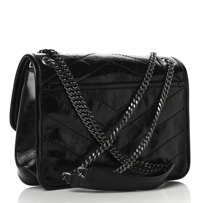 Saint Laurent Crinkled Calfskin Matelasse Monogram Baby Niki Chain Satchel Black 3 of 10