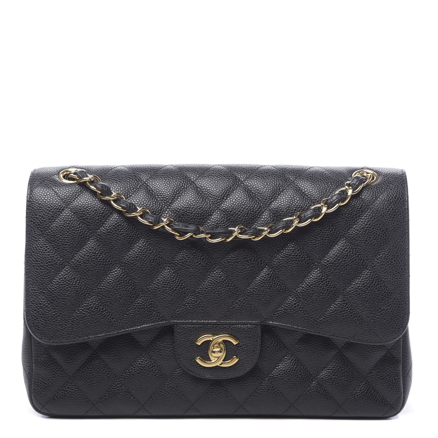 Caviar Quilted Jumbo Double Flap Black