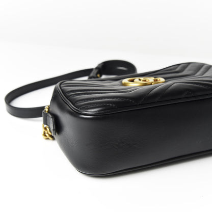 Gucci Calfskin Matelasse Small GG Marmont Chain Shoulder Bag Black 8 of 9