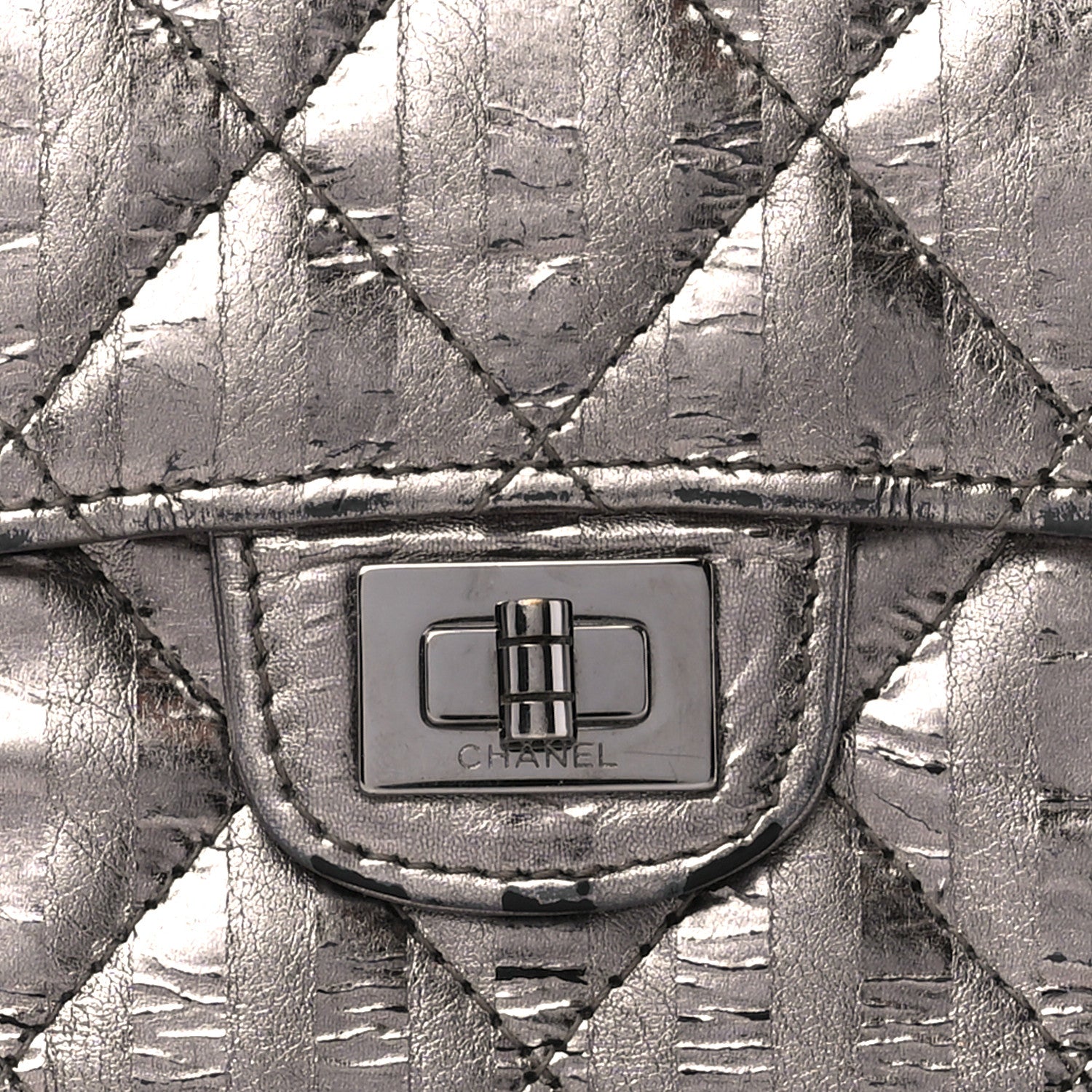 Chanel Metallic Calfskin Striped Quilted Reissue Flap Wallet Dark Silver 11 of 13
