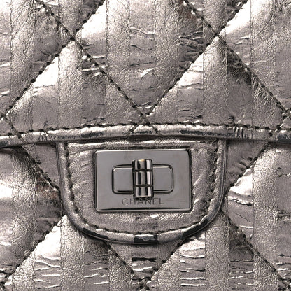 Chanel Metallic Calfskin Striped Quilted Reissue Flap Wallet Dark Silver 11 of 13