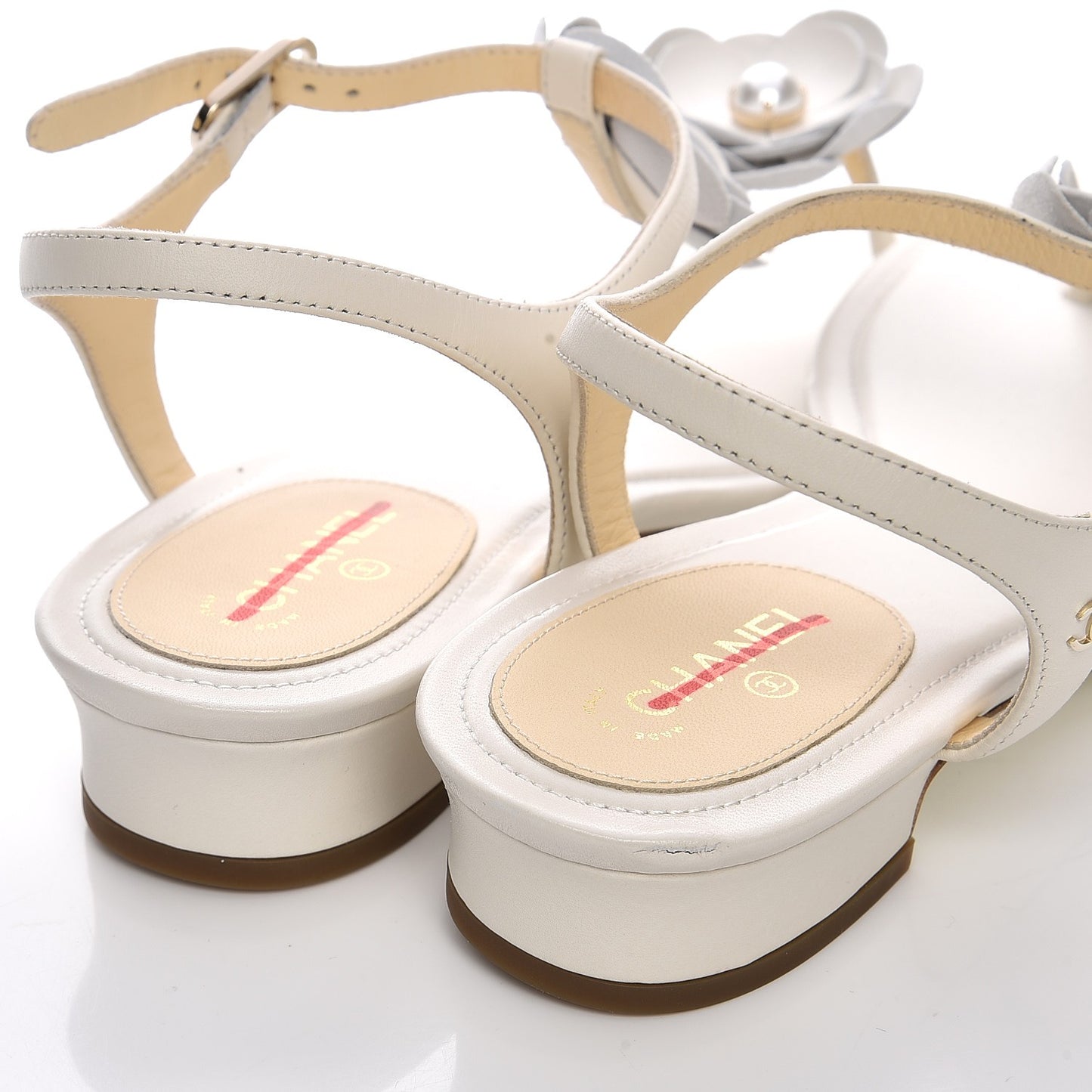 Lambskin Camellia Thong Sandals 37.5 White